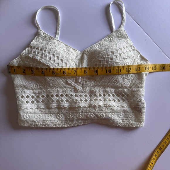 Rebellion Women's Size S White Lace Crop Cami Top Smocked V-neck Sleeveless - Picture 13 of 16